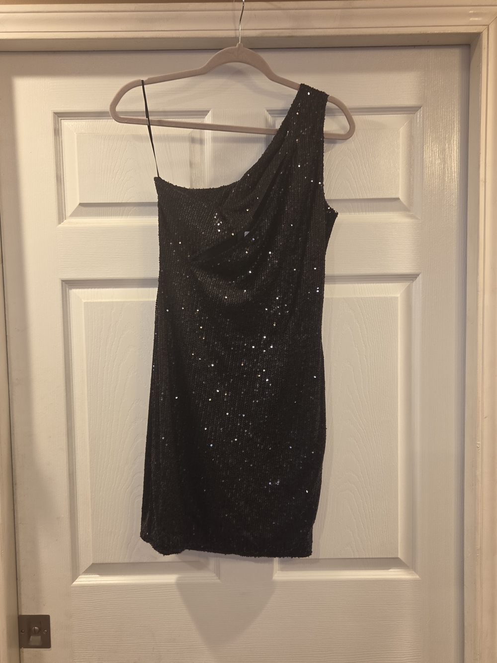Black One-Shoulder Sequin Mini Dress